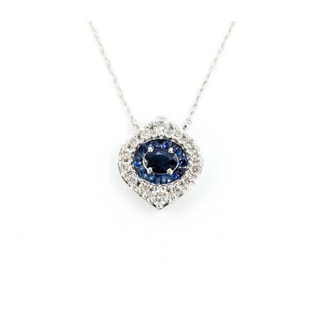 Pendant Evil Eye .20ctw Round Diamonds .35ctw Blue Sapphire 11.5x10mm 14kw 18" 124111253