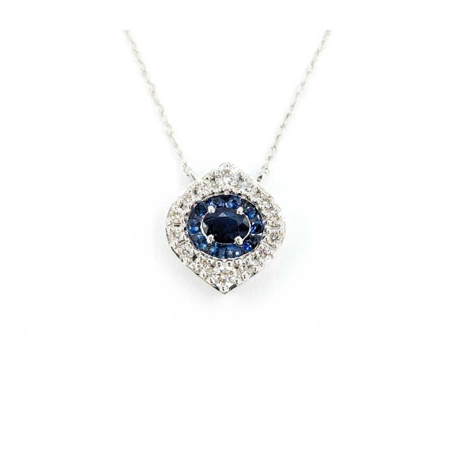 Pendant Evil Eye .20ctw Round Diamonds .35ctw Blue Sapphire 11.5x10mm 14kw 18" 124111253