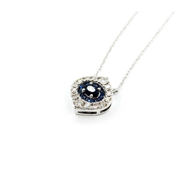 Pendant Evil Eye .20ctw Round Diamonds .35ctw Blue Sapphire 11.5x10mm 14kw 18" 124111253