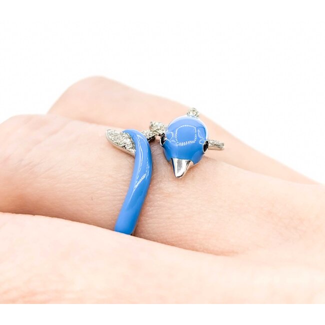 Effy Ring .14ctw Round Diamonds Dolphin Blue Enamel 14kw sz7 124110002