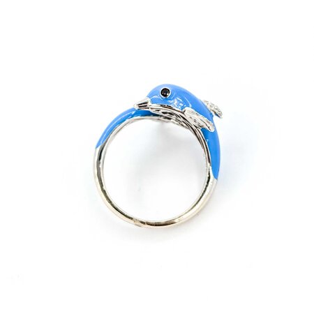 Effy Ring .14ctw Round Diamonds Dolphin Blue Enamel 14kw sz7 124110002