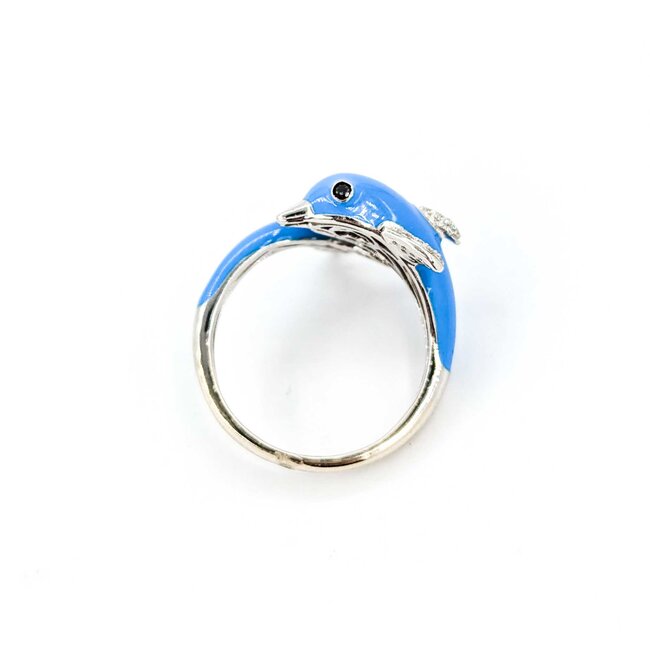 Effy Ring .14ctw Round Diamonds Dolphin Blue Enamel 14kw sz7 124110002