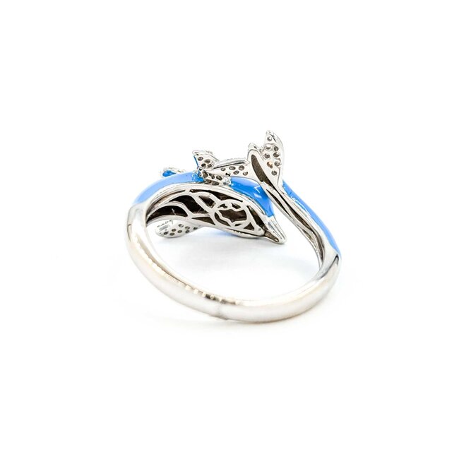 Effy Ring .14ctw Round Diamonds Dolphin Blue Enamel 14kw sz7 124110002
