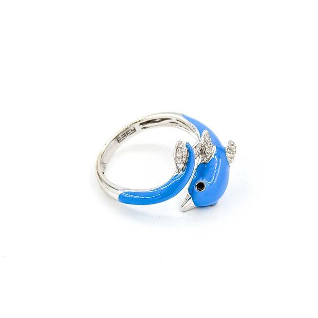 Effy Ring .14ctw Round Diamonds Dolphin Blue Enamel 14kw sz7 124110002