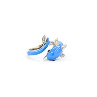 Effy Ring .14ctw Round Diamonds Dolphin Blue Enamel 14kw sz7 124110002
