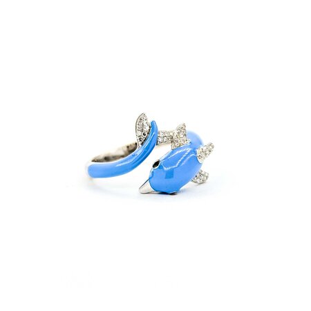 Effy Ring .14ctw Round Diamonds Dolphin Blue Enamel 14kw sz7 124110002