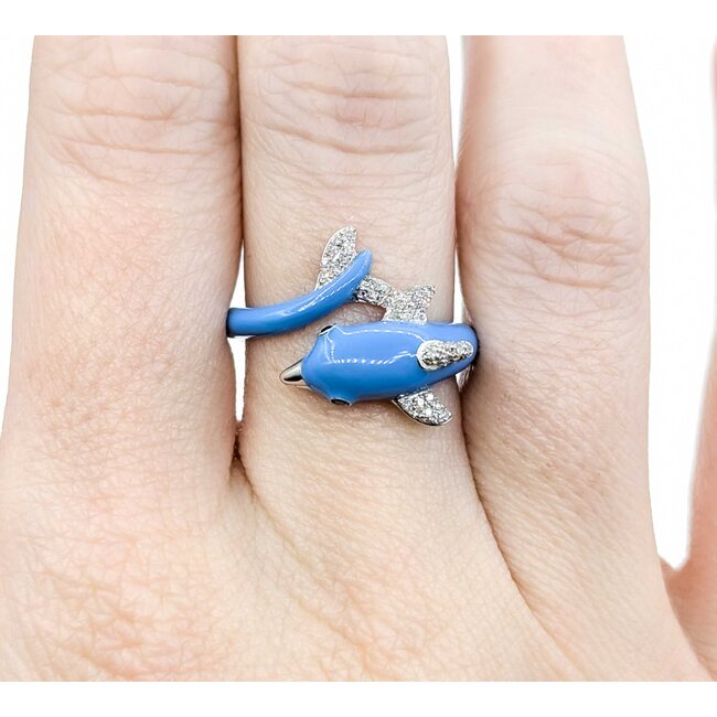 Effy Ring .14ctw Round Diamonds Dolphin Blue Enamel 14kw sz7 124110002