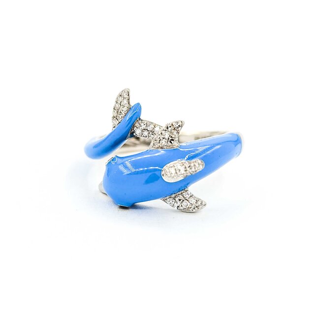 Effy Ring .14ctw Round Diamonds Dolphin Blue Enamel 14kw sz7 124110002