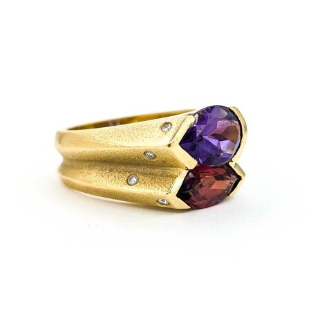 Ring .10ctw Round Diamonds 2.69ct Amethyst 2.03ct Garnet 18ky sz8.5 224110198
