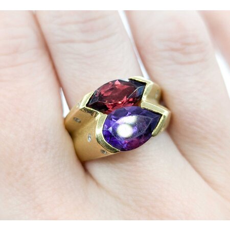 Ring .10ctw Round Diamonds 2.69ct Amethyst 2.03ct Garnet 18ky sz8.5 224110198