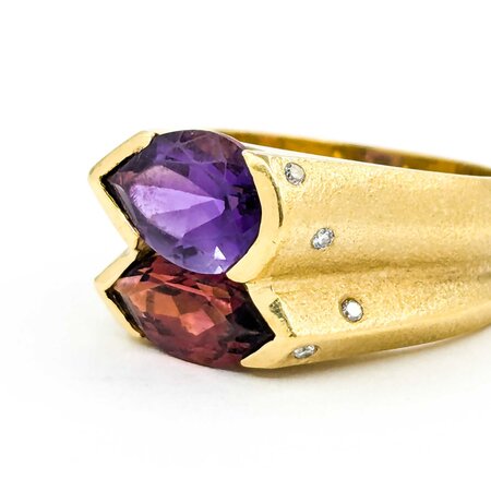 Ring .10ctw Round Diamonds 2.69ct Amethyst 2.03ct Garnet 18ky sz8.5 224110198