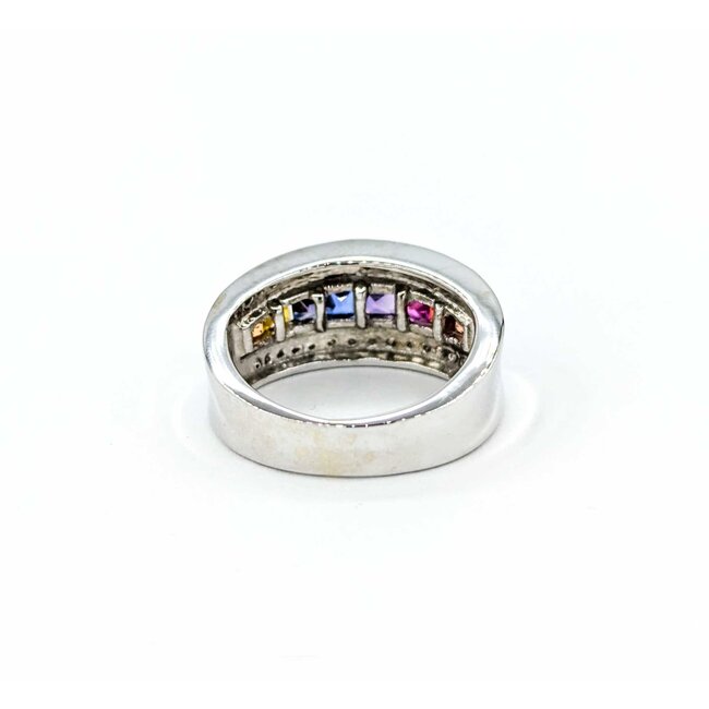Ring Channel Set .25ctw Round Diamonds .65ctw Multi Color Synthetic Sapphire 14kw sz5.5 124110153