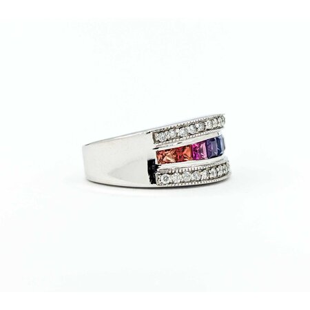 Ring Channel Set .25ctw Round Diamonds .65ctw Multi Color Synthetic Sapphire 14kw sz5.5 124110153