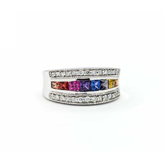 Ring Channel Set .25ctw Round Diamonds .65ctw Multi Color Synthetic Sapphire 14kw sz5.5 124110153