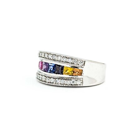 Ring Channel Set .25ctw Round Diamonds .65ctw Multi Color Synthetic Sapphire 14kw sz5.5 124110153