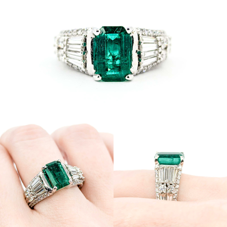 Ring 2.00ctw Round Diamonds 1.95ct Emerald 14kw sz7.5 9mm 124060215