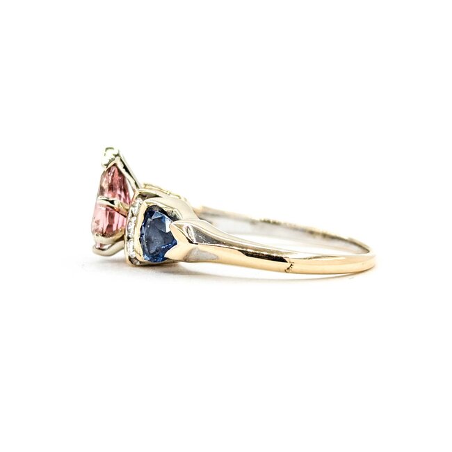 Ring Channel Set .20ctw Round Diamonds .70ctw Blue Sapphire 1.07ct Pink Tourmaline 14kw sz7 7mm 124060208