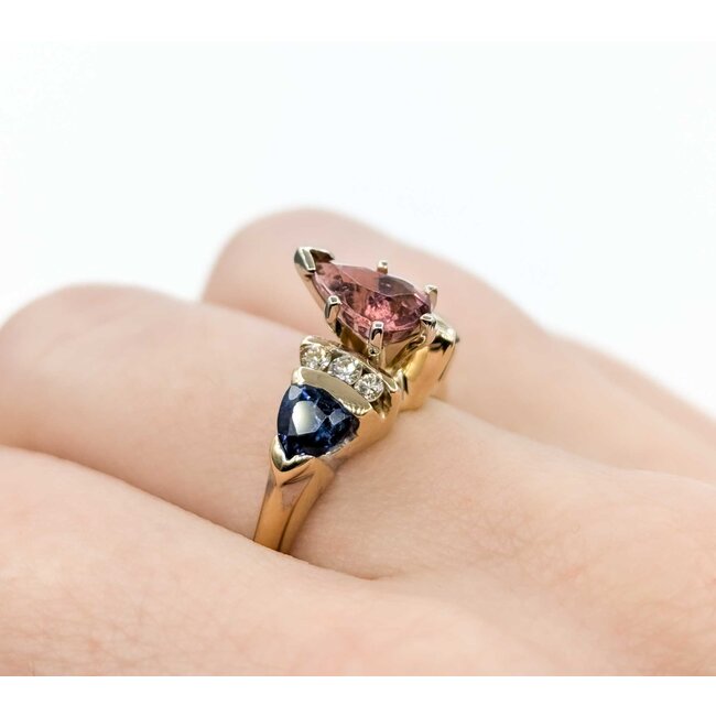 Ring Channel Set .20ctw Round Diamonds .70ctw Blue Sapphire 1.07ct Pink Tourmaline 14kw sz7 7mm 124060208