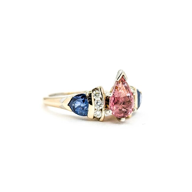 Ring Channel Set .20ctw Round Diamonds .70ctw Blue Sapphire 1.07ct Pink Tourmaline 14kw sz7 7mm 124060208