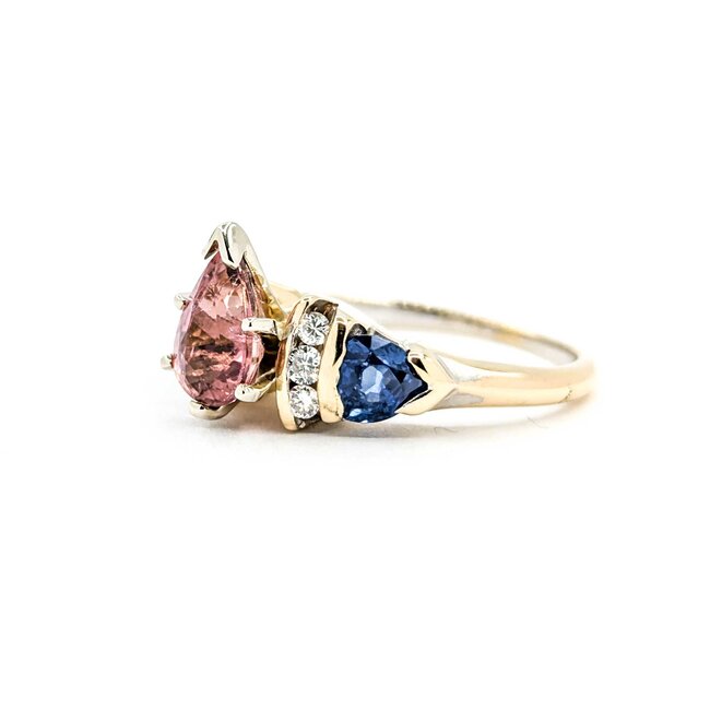Ring Channel Set .20ctw Round Diamonds .70ctw Blue Sapphire 1.07ct Pink Tourmaline 14kw sz7 7mm 124060208