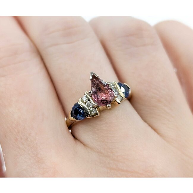 Ring Channel Set .20ctw Round Diamonds .70ctw Blue Sapphire 1.07ct Pink Tourmaline 14kw sz7 7mm 124060208