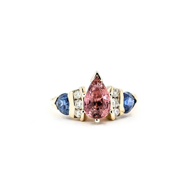 Ring Channel Set .20ctw Round Diamonds .70ctw Blue Sapphire 1.07ct Pink Tourmaline 14kw sz7 7mm 124060208