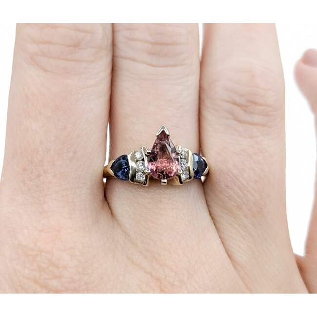 Ring Channel Set .20ctw Round Diamonds .70ctw Blue Sapphire 1.07ct Pink Tourmaline 14kw sz7 7mm 124060208