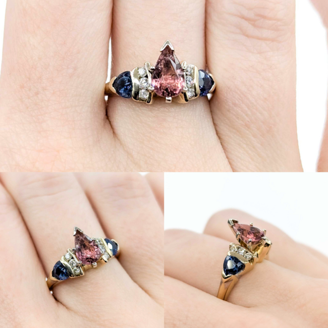 Ring Channel Set .20ctw Round Diamonds .70ctw Blue Sapphire 1.07ct Pink Tourmaline 14kw sz7 7mm 124060208