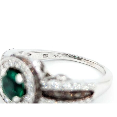 Ring LeVian .75ctw Round White & Chocolate Diamonds .55ct Emerald 14kw sz6.25 10mm 124060218