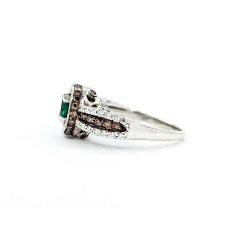 Ring LeVian .75ctw Round White & Chocolate Diamonds .55ct Emerald 14kw sz6.25 10mm 124060218