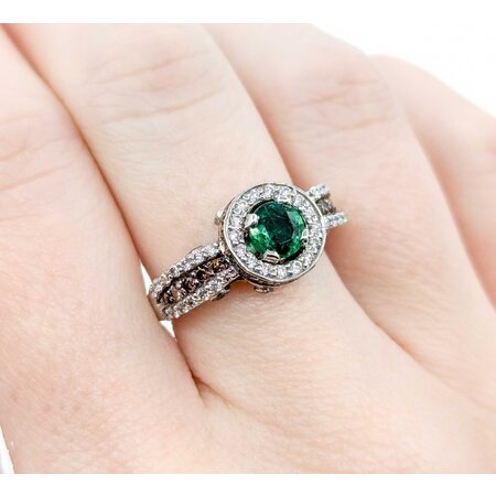 Ring LeVian .75ctw Round White & Chocolate Diamonds .55ct Emerald 14kw sz6.25 10mm 124060218