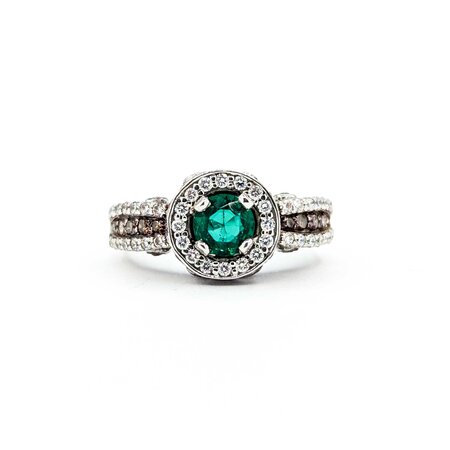 Ring LeVian .75ctw Round White & Chocolate Diamonds .55ct Emerald 14kw sz6.25 10mm 124060218