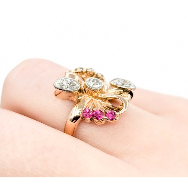 Ring Art Deco .25ctw Round Diamond .09ctw Ruby 14kr sz4.75 224110757