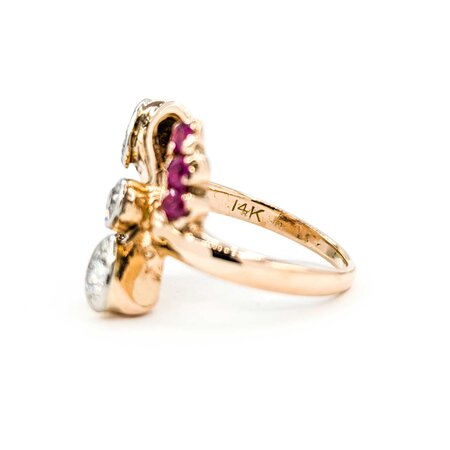 Ring Art Deco .25ctw Round Diamond .09ctw Ruby 14kr sz4.75 224110757