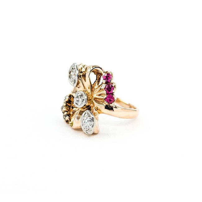 Ring Art Deco .25ctw Round Diamond .09ctw Ruby 14kr sz4.75 224110757