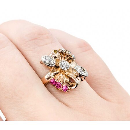 Ring Art Deco .25ctw Round Diamond .09ctw Ruby 14kr sz4.75 224110757