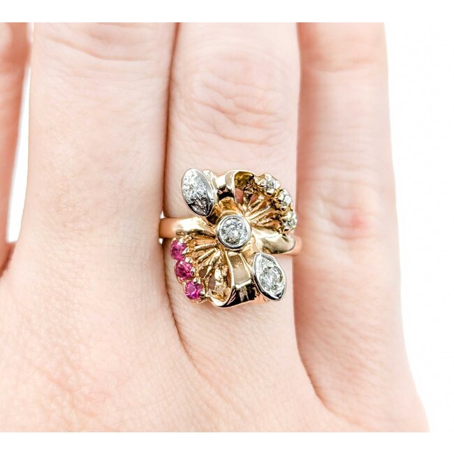 Ring Art Deco .25ctw Round Diamond .09ctw Ruby 14kr sz4.75 224110757