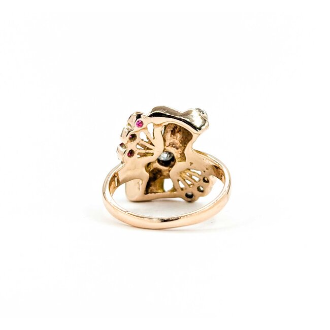 Ring Art Deco .25ctw Round Diamond .09ctw Ruby 14kr sz4.75 224110757