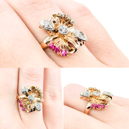 Ring Art Deco .25ctw Round Diamond .09ctw Ruby 14kr sz4.75 224110757