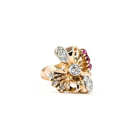 Ring Art Deco .25ctw Round Diamond .09ctw Ruby 14kr sz4.75 224110757
