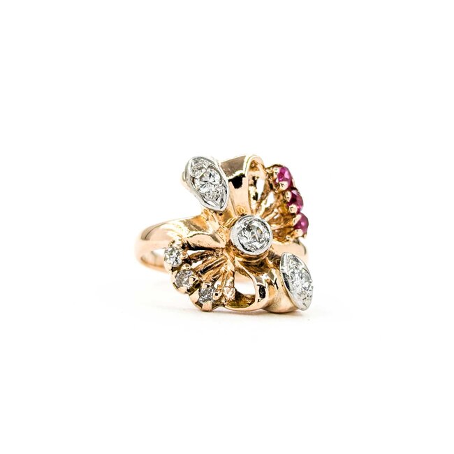 Ring Art Deco .25ctw Round Diamond .09ctw Ruby 14kr sz4.75 224110757