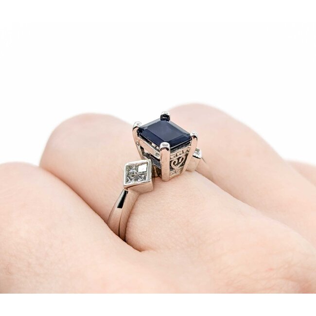 Ring Scroll .40ctw Princess Cut Diamonds 2.25ct Sapphire 14kw sz6 224110174