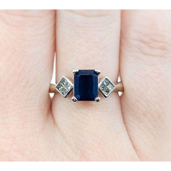 Ring Scroll .40ctw Princess Cut Diamonds 2.25ct Sapphire 14kw sz6 224110174