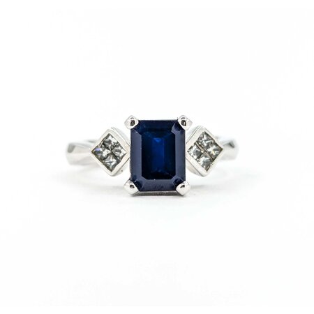 Ring Scroll .40ctw Princess Cut Diamonds 2.25ct Sapphire 14kw sz6 224110174