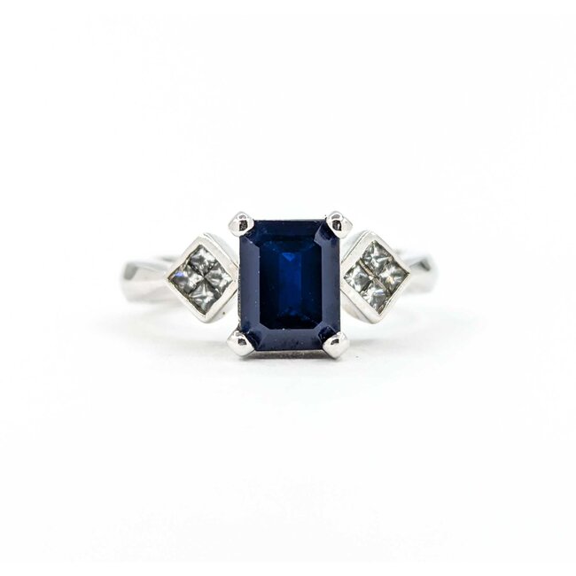 Ring Scroll .40ctw Princess Cut Diamonds 2.25ct Sapphire 14kw sz6 224110174