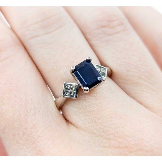 Ring Scroll .40ctw Princess Cut Diamonds 2.25ct Sapphire 14kw sz6 224110174