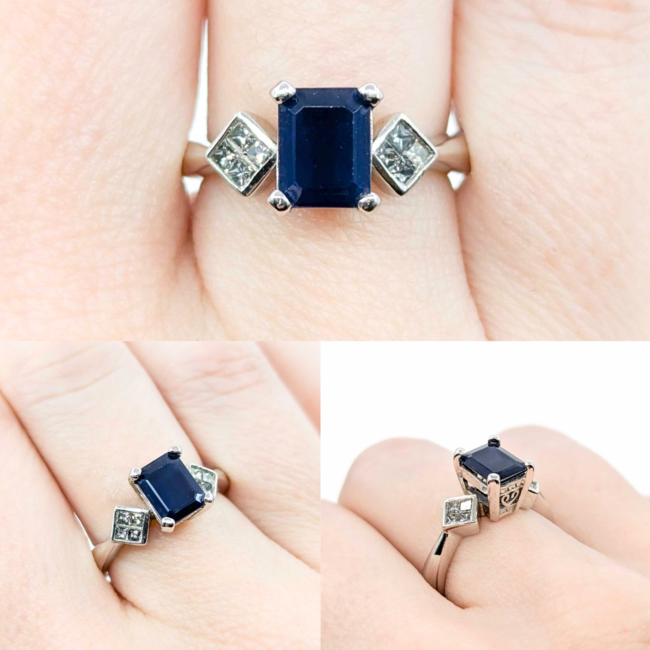 Ring Scroll .40ctw Princess Cut Diamonds 2.25ct Sapphire 14kw sz6 224110174