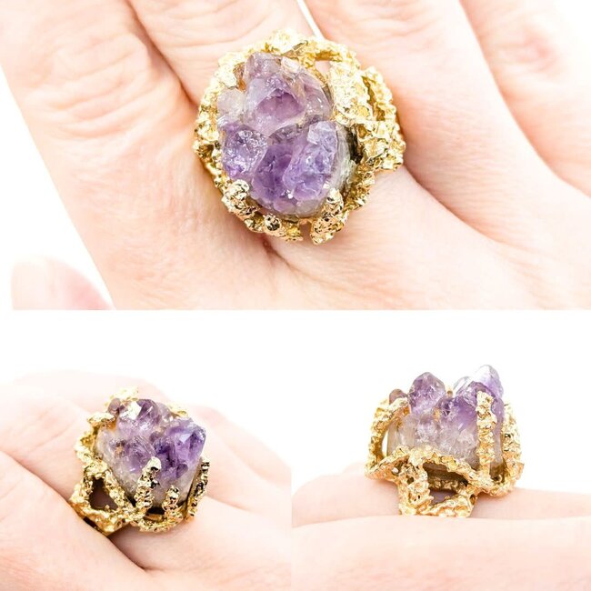 Ring Coral Motif 25ct Crystal Amethyst 14ky sz8.5 224110207
