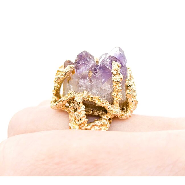 Ring Coral Motif 25ct Crystal Amethyst 14ky sz8.5 224110207