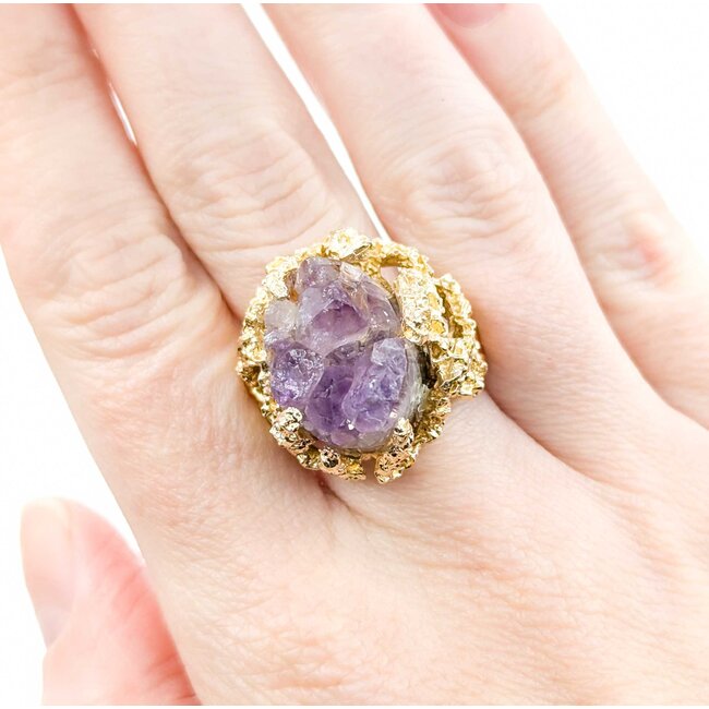 Ring Coral Motif 25ct Crystal Amethyst 14ky sz8.5 224110207
